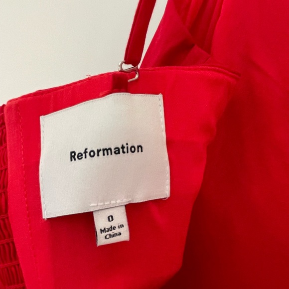 NEW Reformation Cherie Midi Cotton Dress in Lipstick Red | size 0 / XS - Picture 11 of 14